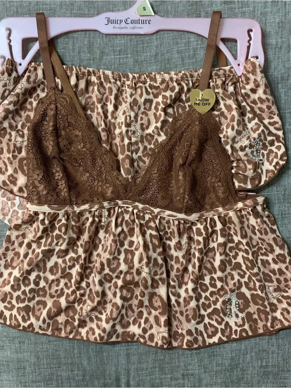 Juicy Couture Lace Trim Cami & Short Pajama Set - Brown
